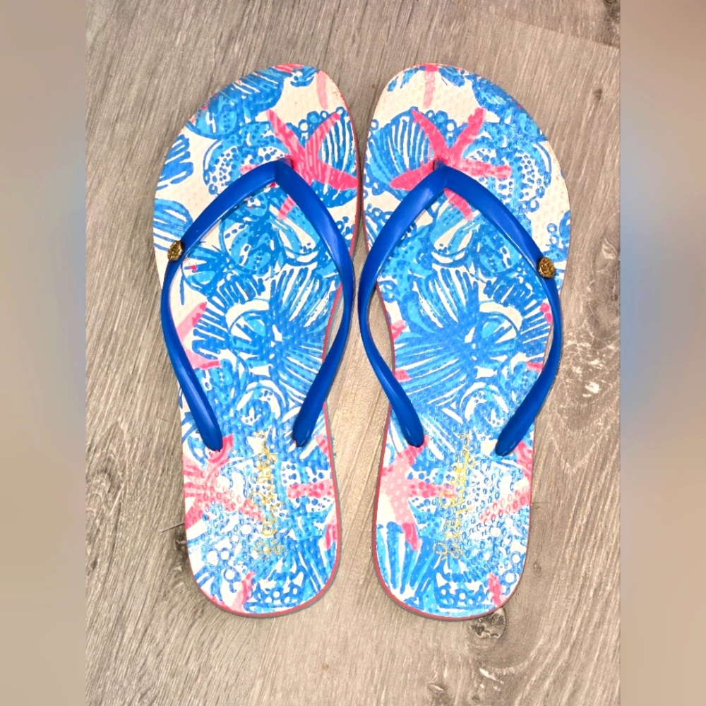 Lilly Pulitzer Bay Blue She She Shells Flip Flops